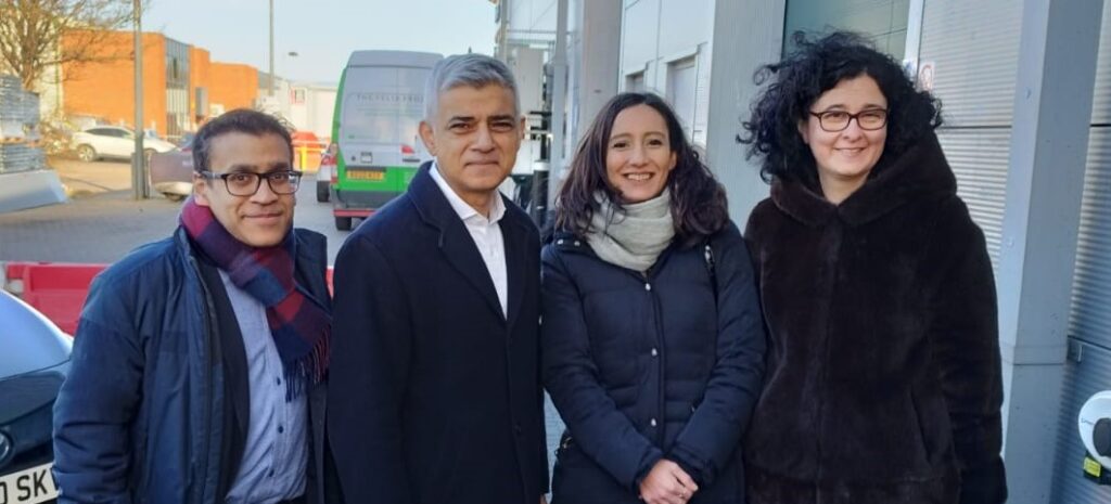 Mayor of London Sadiq Khan outside alongside campaigner Kush Kanodia and Laura Vicinanza and Svetlana Kotova from Inclusion London